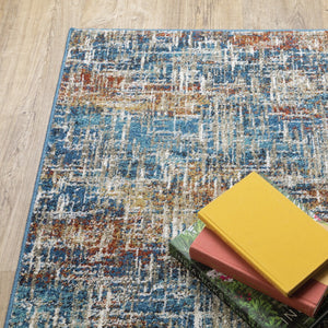 HomeRoots 2' Abstract Power Loom Runner Rug in Blue, Teal, Gold & Rust - Stain Resistant for High-Traffic Areas 2'3" x 7'6" 509830