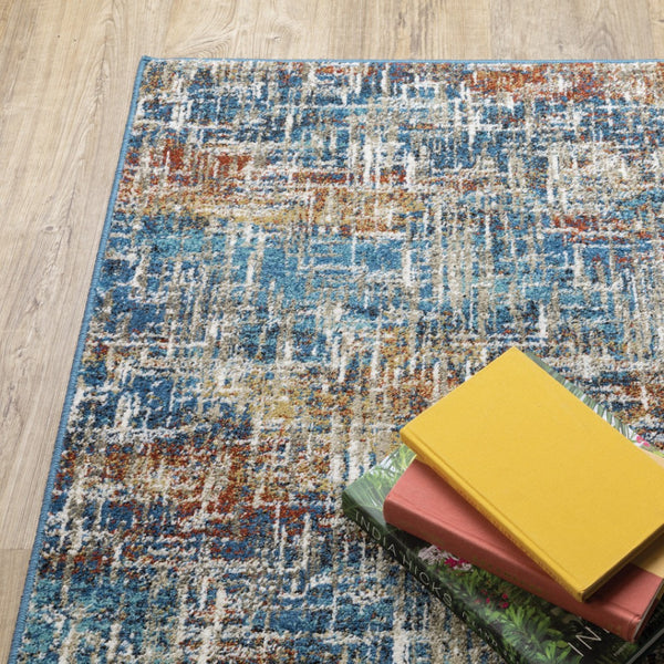 HomeRoots 2' Abstract Power Loom Runner Rug in Blue, Teal, Gold & Rust - Stain Resistant for High-Traffic Areas 2'3" x 7'6" 509830