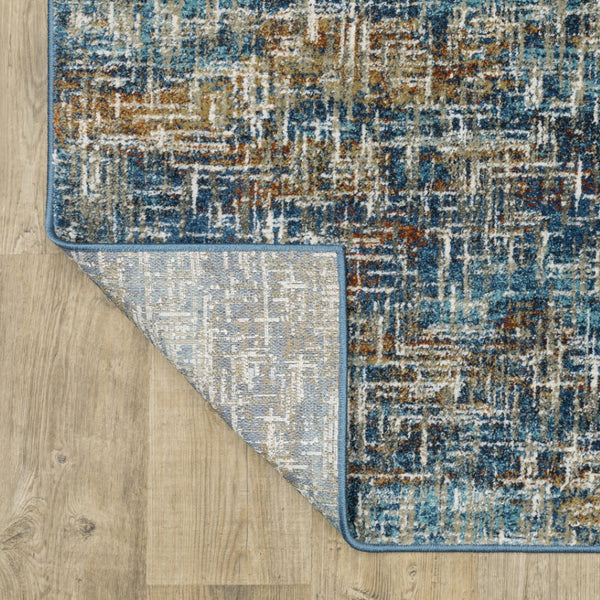 HomeRoots 2' Abstract Power Loom Runner Rug in Blue, Teal, Gold & Rust - Stain Resistant for High-Traffic Areas 2'3" x 7'6" 509830