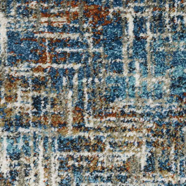 HomeRoots 2' Abstract Power Loom Runner Rug in Blue, Teal, Gold & Rust - Stain Resistant for High-Traffic Areas 2'3" x 7'6" 509830