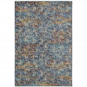 HomeRoots 2' Abstract Power Loom Runner Rug in Blue, Teal, Gold & Rust - Stain Resistant for High-Traffic Areas 4' X 6' 509831