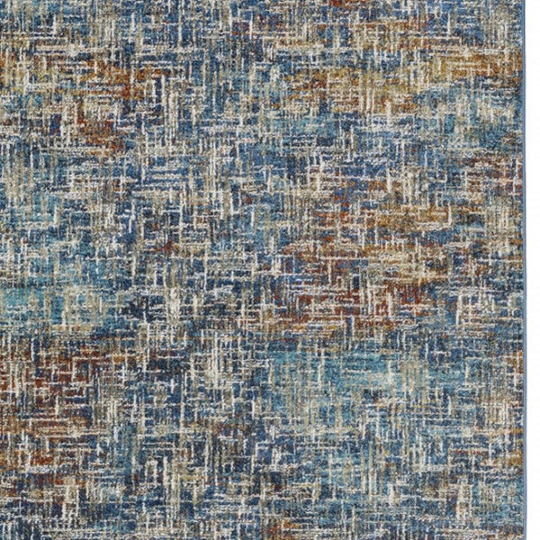 HomeRoots 2' Abstract Power Loom Runner Rug in Blue, Teal, Gold & Rust - Stain Resistant for High-Traffic Areas 4' X 6' 509831