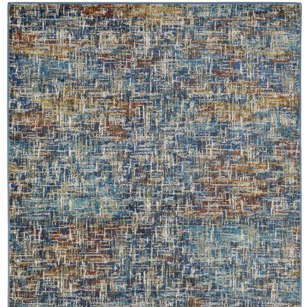 HomeRoots 2' Abstract Power Loom Runner Rug in Blue, Teal, Gold & Rust - Stain Resistant for High-Traffic Areas 4' X 6' 509831