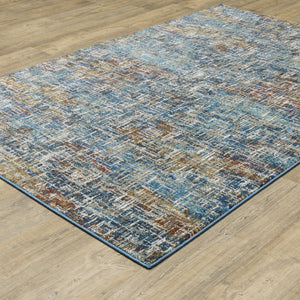 HomeRoots 2' Abstract Power Loom Runner Rug in Blue, Teal, Gold & Rust - Stain Resistant for High-Traffic Areas 5' X 7' 509832