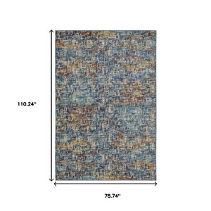 HomeRoots 2' Abstract Power Loom Runner Rug in Blue, Teal, Gold & Rust - Stain Resistant for High-Traffic Areas 7' X 9' 509833