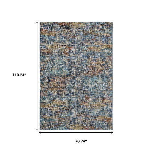 HomeRoots 2' Abstract Power Loom Runner Rug in Blue, Teal, Gold & Rust - Stain Resistant for High-Traffic Areas 7' X 9' 509833