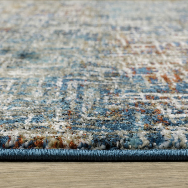 HomeRoots 2' Abstract Power Loom Runner Rug in Blue, Teal, Gold & Rust - Stain Resistant for High-Traffic Areas 7' X 9' 509833