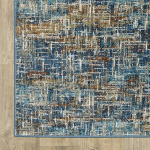 HomeRoots 2' Abstract Power Loom Runner Rug in Blue, Teal, Gold & Rust - Stain Resistant for High-Traffic Areas 7' X 9' 509833