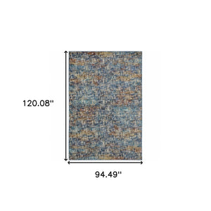 HomeRoots 2' Abstract Power Loom Runner Rug in Blue, Teal, Gold & Rust - Stain Resistant for High-Traffic Areas 8' X 11' 509834