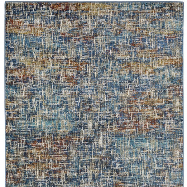 HomeRoots 2' Abstract Power Loom Runner Rug in Blue, Teal, Gold & Rust - Stain Resistant for High-Traffic Areas 8' X 11' 509834