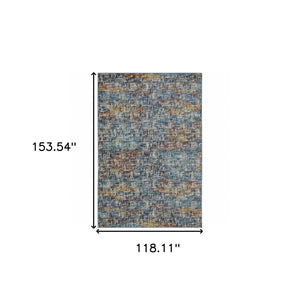 HomeRoots 2' Abstract Power Loom Runner Rug in Blue, Teal, Gold & Rust - Stain Resistant for High-Traffic Areas 10' X 13' 509835