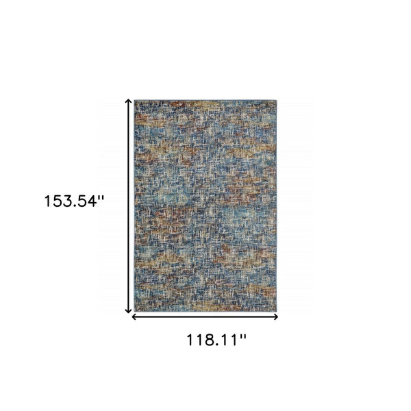 HomeRoots 2' Abstract Power Loom Runner Rug in Blue, Teal, Gold & Rust - Stain Resistant for High-Traffic Areas 10' X 13' 509835