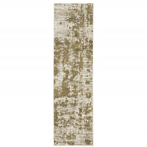 HomeRoots 2' Elegant Beige Gold and Grey Abstract Power Loom Runner Rug - Stain Resistant for High Traffic Areas 2'3" x 7'6" 509836