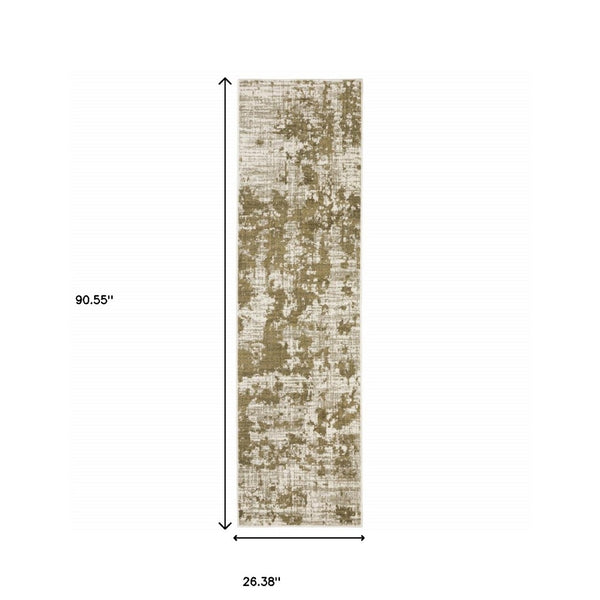 HomeRoots 2' Elegant Beige Gold and Grey Abstract Power Loom Runner Rug - Stain Resistant for High Traffic Areas 2'3" x 7'6" 509836