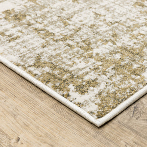 HomeRoots 2' Elegant Beige Gold and Grey Abstract Power Loom Runner Rug - Stain Resistant for High Traffic Areas 2'3" x 7'6" 509836