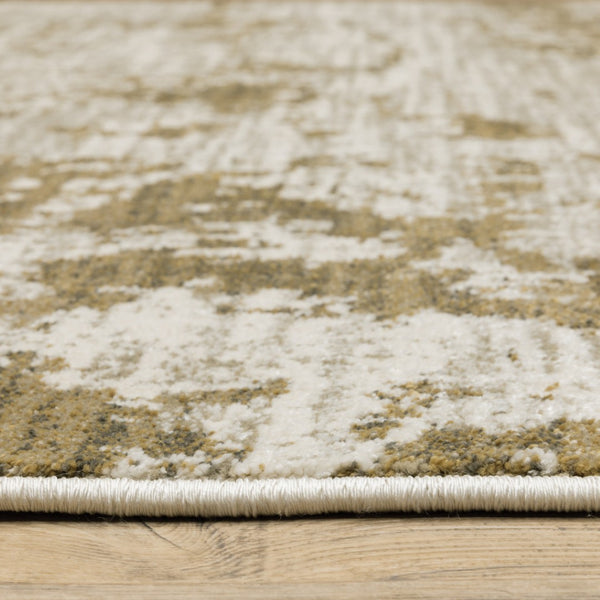 HomeRoots 2' Elegant Beige Gold and Grey Abstract Power Loom Runner Rug - Stain Resistant for High Traffic Areas 2'3" x 7'6" 509836