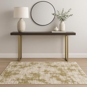 HomeRoots 2' Elegant Beige Gold and Grey Abstract Power Loom Runner Rug - Stain Resistant for High Traffic Areas 4' X 6' 509837