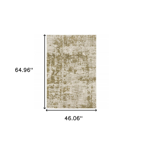 HomeRoots 2' Elegant Beige Gold and Grey Abstract Power Loom Runner Rug - Stain Resistant for High Traffic Areas 4' X 6' 509837