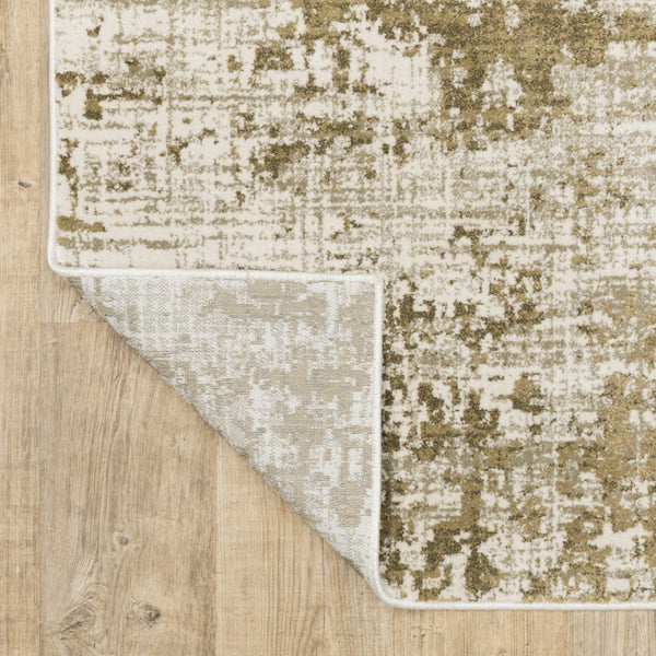 HomeRoots 2' Elegant Beige Gold and Grey Abstract Power Loom Runner Rug - Stain Resistant for High Traffic Areas 4' X 6' 509837
