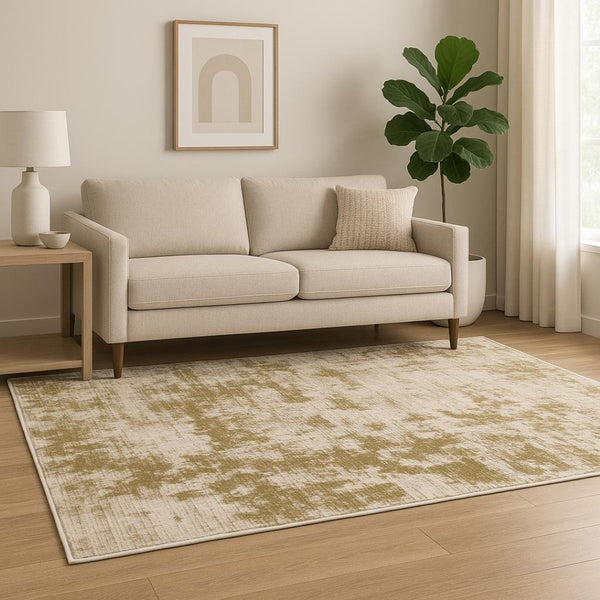 HomeRoots 2' Elegant Beige Gold and Grey Abstract Power Loom Runner Rug - Stain Resistant for High Traffic Areas 5' X 7' 509838