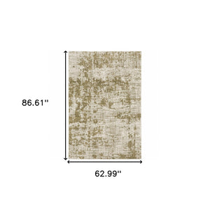 HomeRoots 2' Elegant Beige Gold and Grey Abstract Power Loom Runner Rug - Stain Resistant for High Traffic Areas 5' X 7' 509838
