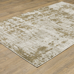 HomeRoots 2' Elegant Beige Gold and Grey Abstract Power Loom Runner Rug - Stain Resistant for High Traffic Areas 5' X 7' 509838