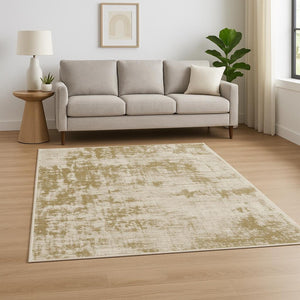HomeRoots 2' Elegant Beige Gold and Grey Abstract Power Loom Runner Rug - Stain Resistant for High Traffic Areas 7' X 9' 509839