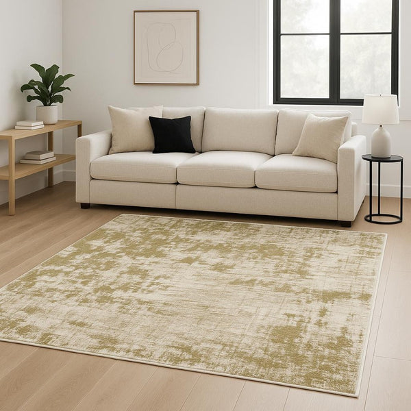 HomeRoots 2' Elegant Beige Gold and Grey Abstract Power Loom Runner Rug - Stain Resistant for High Traffic Areas 8' X 11' 509840