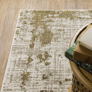 HomeRoots 2' Elegant Beige Gold and Grey Abstract Power Loom Runner Rug - Stain Resistant for High Traffic Areas 8' X 11' 509840