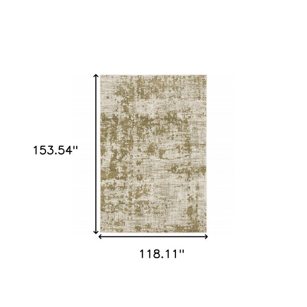 HomeRoots 2' Elegant Beige Gold and Grey Abstract Power Loom Runner Rug - Stain Resistant for High Traffic Areas 10' X 13' 509841