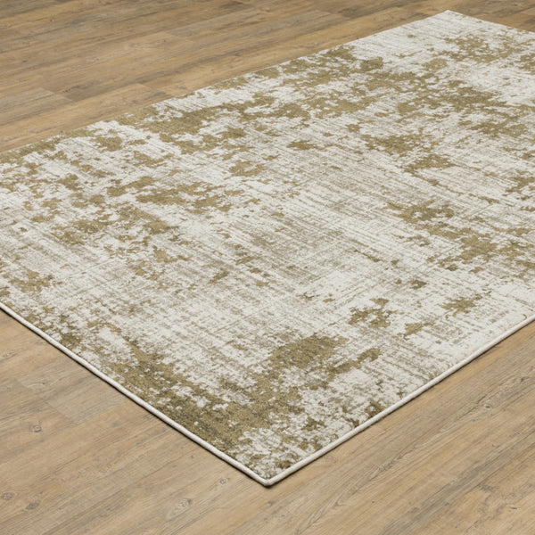 HomeRoots 2' Elegant Beige Gold and Grey Abstract Power Loom Runner Rug - Stain Resistant for High Traffic Areas 10' X 13' 509841