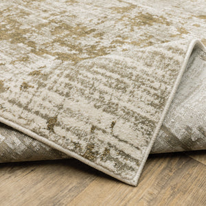HomeRoots 2' Elegant Beige Gold and Grey Abstract Power Loom Runner Rug - Stain Resistant for High Traffic Areas 10' X 13' 509841