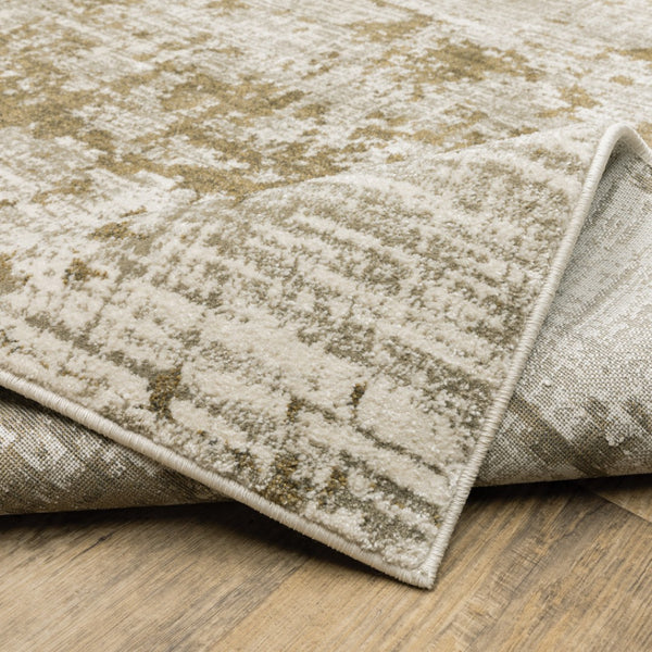 HomeRoots 2' Elegant Beige Gold and Grey Abstract Power Loom Runner Rug - Stain Resistant for High Traffic Areas 10' X 13' 509841