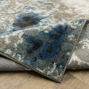 HomeRoots 2' Modern Abstract Power Loom Runner Rug in Blue, Grey, Charcoal, and Beige - Stain Resistant Design 2'3" x 7'6" 509842