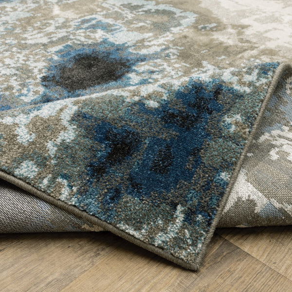 HomeRoots 2' Modern Abstract Power Loom Runner Rug in Blue, Grey, Charcoal, and Beige - Stain Resistant Design 2'3" x 7'6" 509842