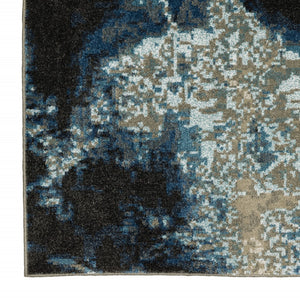 HomeRoots 2' Modern Abstract Power Loom Runner Rug in Blue, Grey, Charcoal, and Beige - Stain Resistant Design 4' X 6' 509843