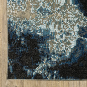 HomeRoots 2' Modern Abstract Power Loom Runner Rug in Blue, Grey, Charcoal, and Beige - Stain Resistant Design 5' X 7' 509844