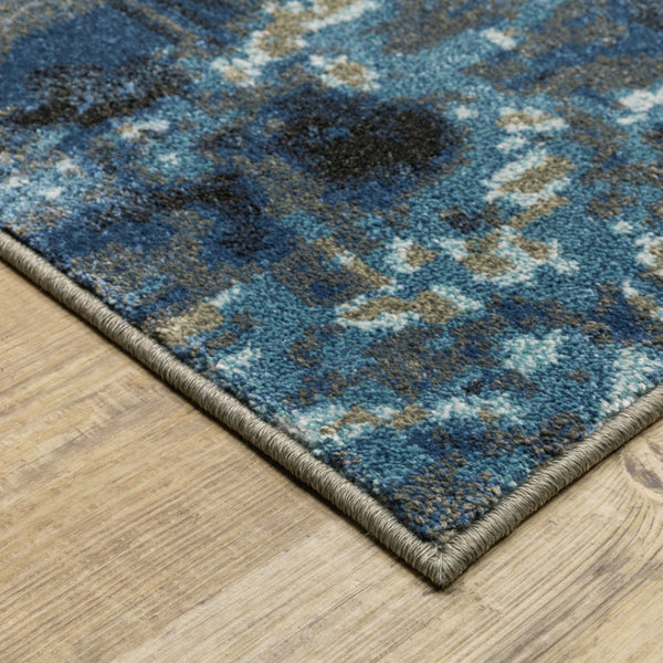 HomeRoots 2' Modern Abstract Power Loom Runner Rug in Blue, Grey, Charcoal, and Beige - Stain Resistant Design 7' X 9' 509845