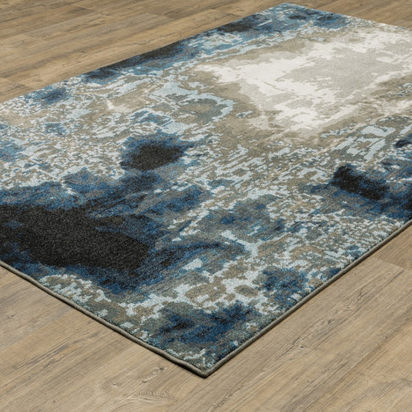 HomeRoots 2' Modern Abstract Power Loom Runner Rug in Blue, Grey, Charcoal, and Beige - Stain Resistant Design 7' X 9' 509845