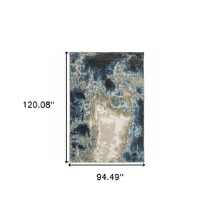 HomeRoots 2' Modern Abstract Power Loom Runner Rug in Blue, Grey, Charcoal, and Beige - Stain Resistant Design 8' X 11' 509846