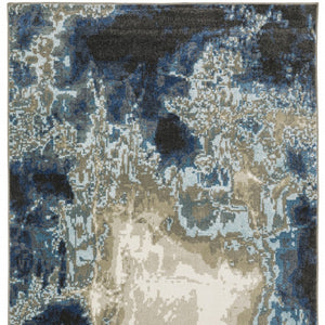 HomeRoots 2' Modern Abstract Power Loom Runner Rug in Blue, Grey, Charcoal, and Beige - Stain Resistant Design 10' X 13' 509847