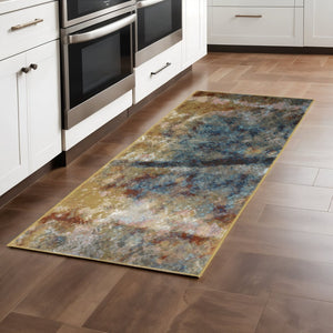 HomeRoots 2' Abstract Multicolor Power Loom Runner Rug – Stain Resistant, Modern Design for High Traffic Areas 2'3" x 7'6" 509848
