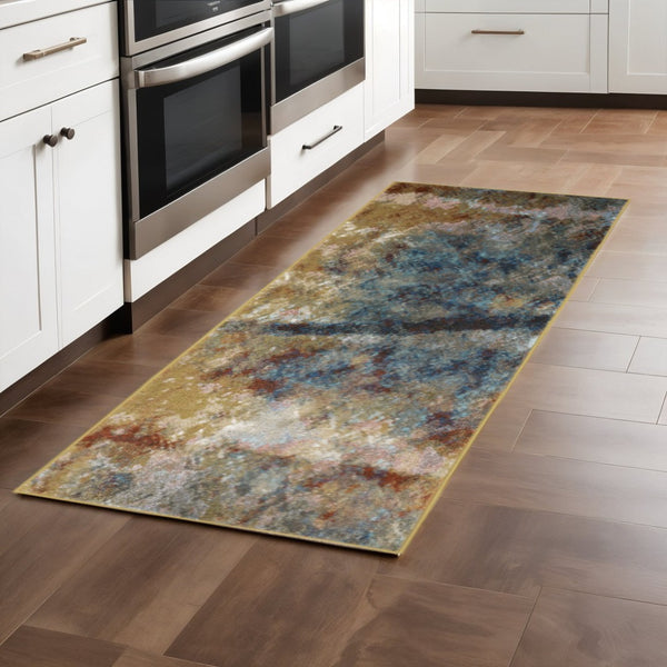HomeRoots 2' Abstract Multicolor Power Loom Runner Rug – Stain Resistant, Modern Design for High Traffic Areas 2'3" x 7'6" 509848