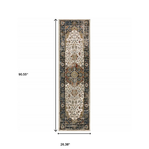 HomeRoots 2' Elegant Oriental Runner Rug for High-Traffic Areas - Stain Resistant, Timeless Design, 2' x 8' 2'3" x 7'6" 509854