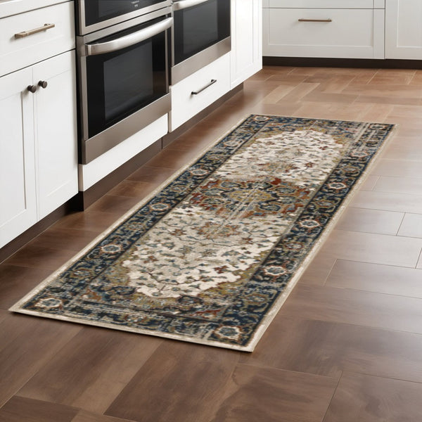 HomeRoots 2' Elegant Oriental Runner Rug for High-Traffic Areas - Stain Resistant, Timeless Design, 2' x 8' 2'3" x 7'6" 509854