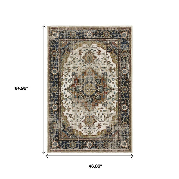 HomeRoots 2' Elegant Oriental Runner Rug for High-Traffic Areas - Stain Resistant, Timeless Design, 2' x 8' 4' X 6' 509855