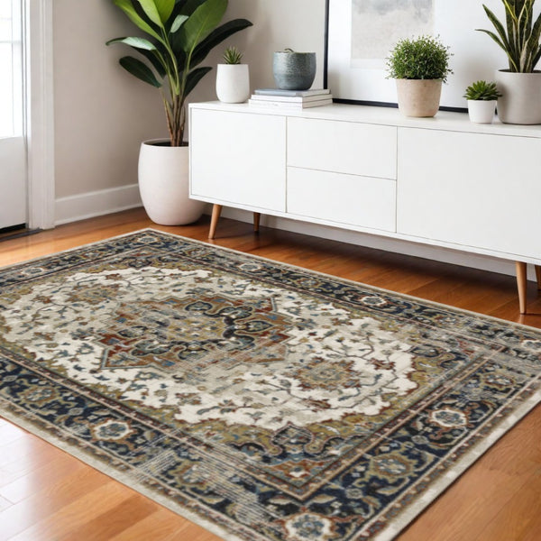 HomeRoots 2' Elegant Oriental Runner Rug for High-Traffic Areas - Stain Resistant, Timeless Design, 2' x 8' 4' X 6' 509855