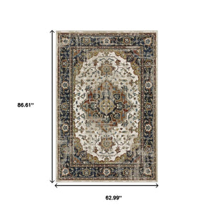 HomeRoots 2' Elegant Oriental Runner Rug for High-Traffic Areas - Stain Resistant, Timeless Design, 2' x 8' 5' X 7' 509856