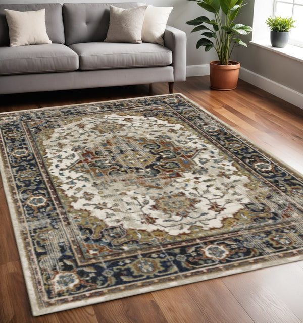 HomeRoots 2' Elegant Oriental Runner Rug for High-Traffic Areas - Stain Resistant, Timeless Design, 2' x 8' 5' X 7' 509856
