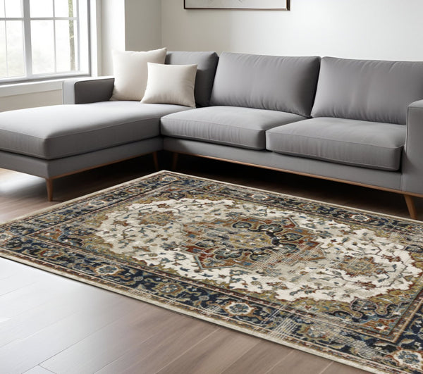 HomeRoots 2' Elegant Oriental Runner Rug for High-Traffic Areas - Stain Resistant, Timeless Design, 2' x 8' 7' X 9' 509857